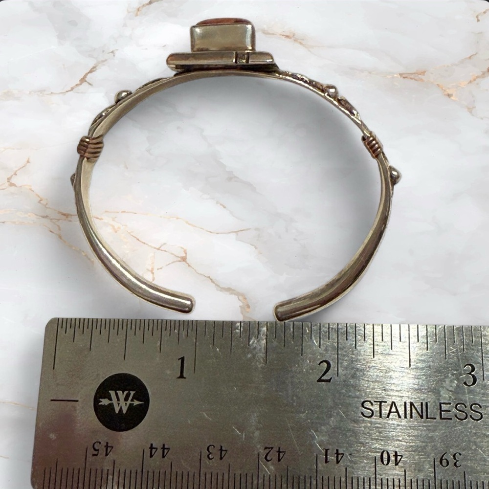 Vintage Navajo Sterling Silver Jasper Cuff Bracelet Signed B Hallmark .925 - Picture 9 of 9